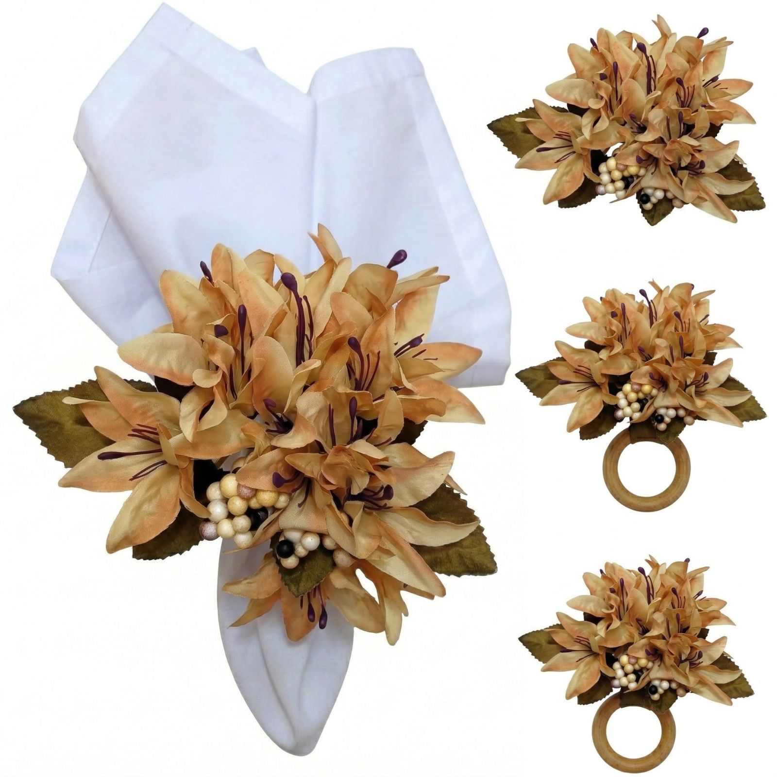 Lilies_Flower_Napkin_Ring_Caramel_1